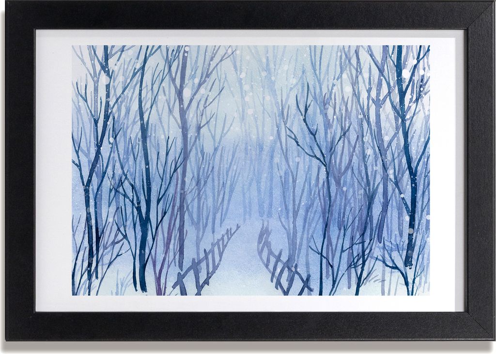 Bild 30x20 MDF-Rahmen, Wandkunst Wald im Winter