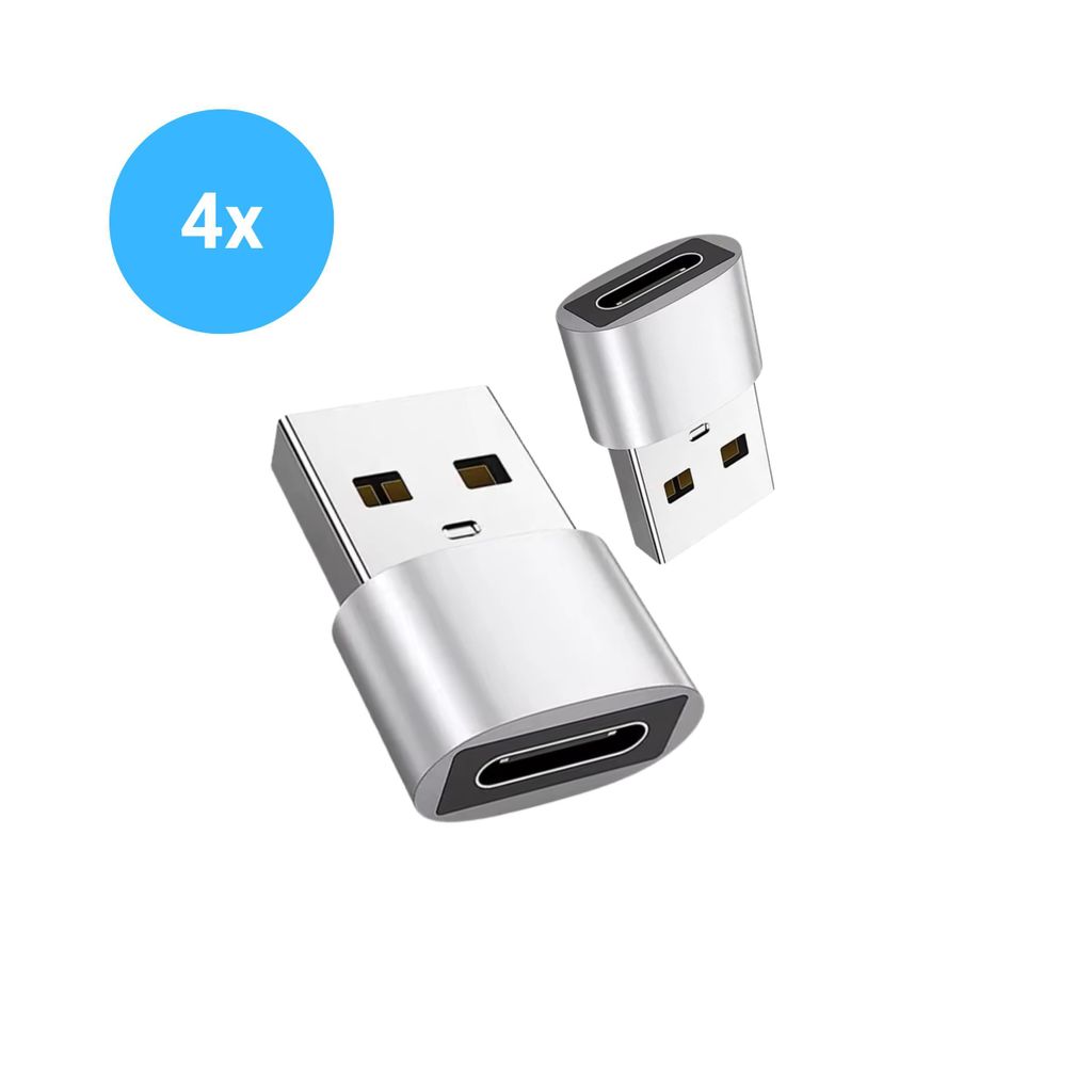 4x USB-A auf USB-C Adapter – USB-C Adapter für PC, Laptop, Ladeadapter & mehr – Silber