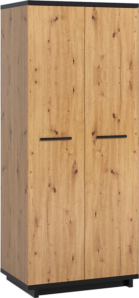BETTSO Moderner Kleiderschrank 2D NESI 90 Schwarz Matt Eiche artisan Eiche artisan