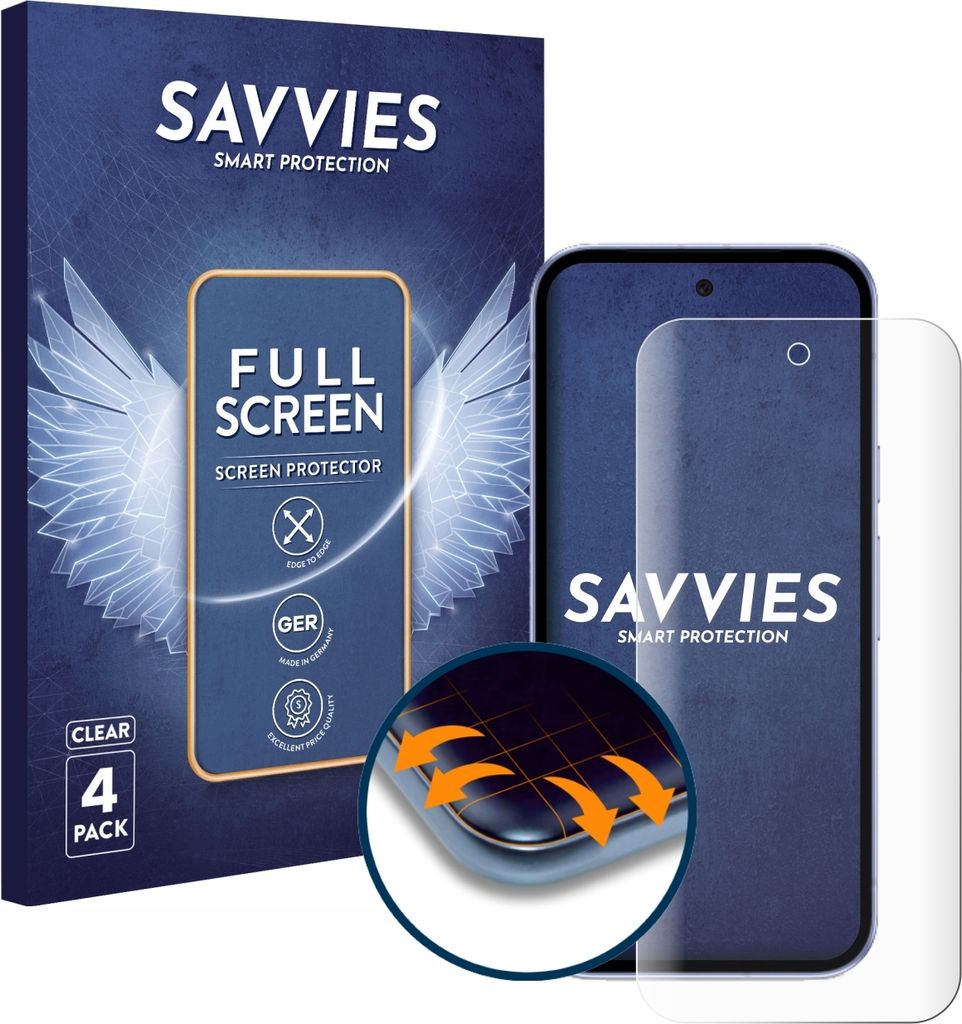 4x Savvies Fullscreen Schutzfolie für Google Pixel 9a Displayschutz Folie Fullcover Klar Transparent