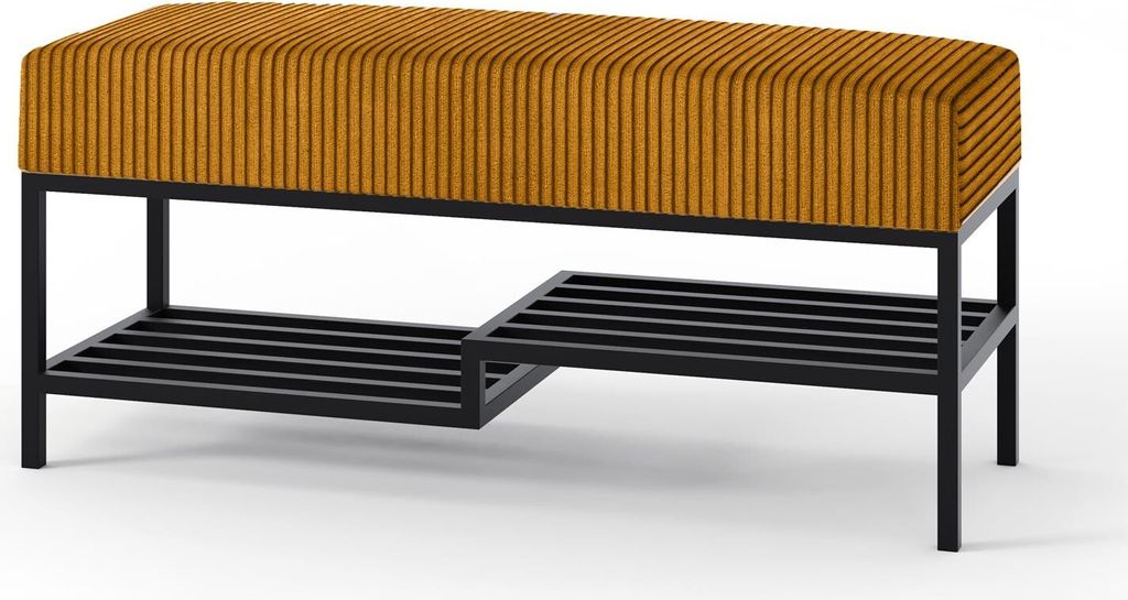 BETTSO Cordbank mit Regal MELLO 100 Honig auf schwarzem Gestell
