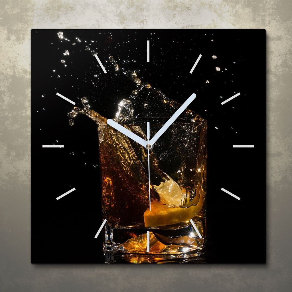 Wohnzimmer Leinwand Uhr Geräuschlos Küche 30x30 Whisky, Glas, Textur, Motive, weiße Zeiger