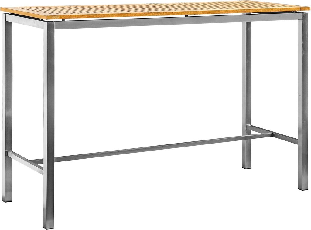ALEOS. Edelstahl Teak Bartisch 160x60 cm Holztisch Stehtisch Tisch massive Ausführung A-Grade Teakholz MEXIKO
