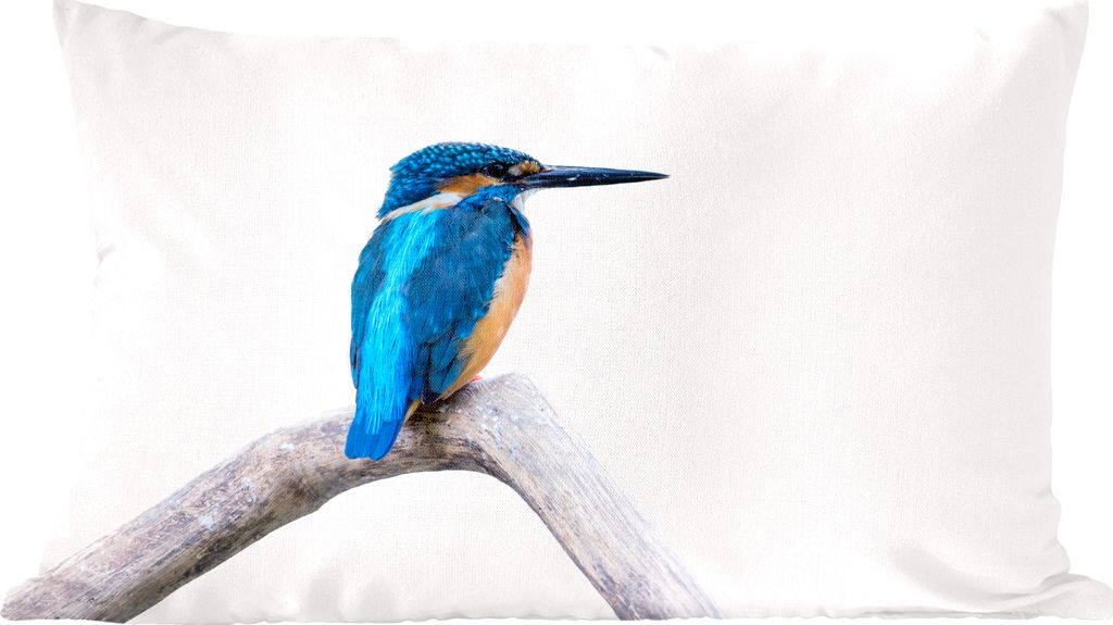 MuchoWow Zierkissen Sofakissen Wohnzimmer Dekokissen 50x30 cm Eisvogel - Zweig - Schnabel - Wohnzimmerdekoration - Polster mit Photo