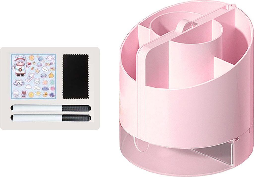 Stifthalter-Set mit löschbaren Markern, Reinigungstuch, Aufkleber, 6 Fächer, Trapez-Design, 4-in-1-Multifunktions-Organizer