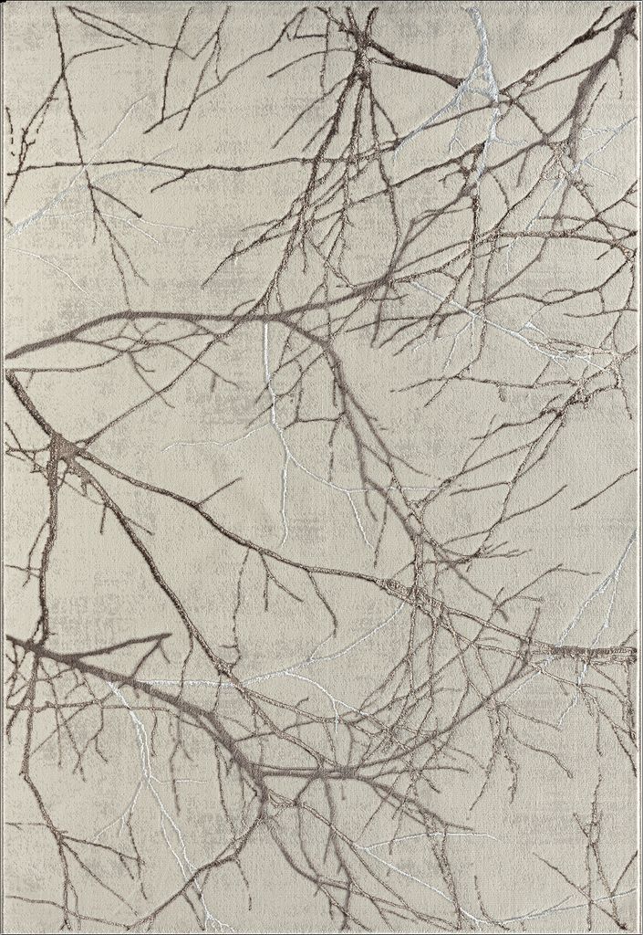 Teppich Kurzflor Äste Modern Wohnzimmer Creme Braun, 80x300 cm