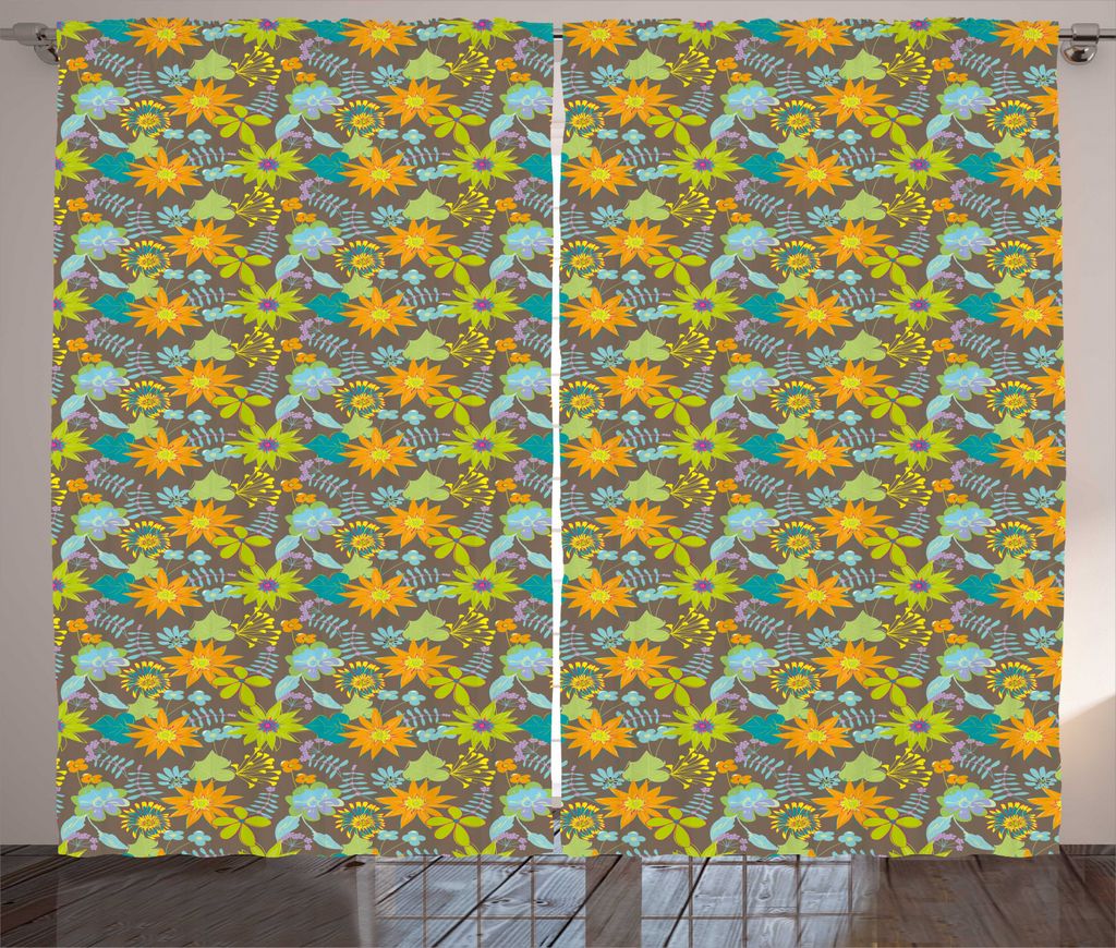 ABAKUHAUS Blumen Rustikaler Vorhang, Retro Look Sping Blüten, Wohnzimmer Universalband Gardinen mit Schlaufen und Haken, 280 x 225 cm, Taupe blass...