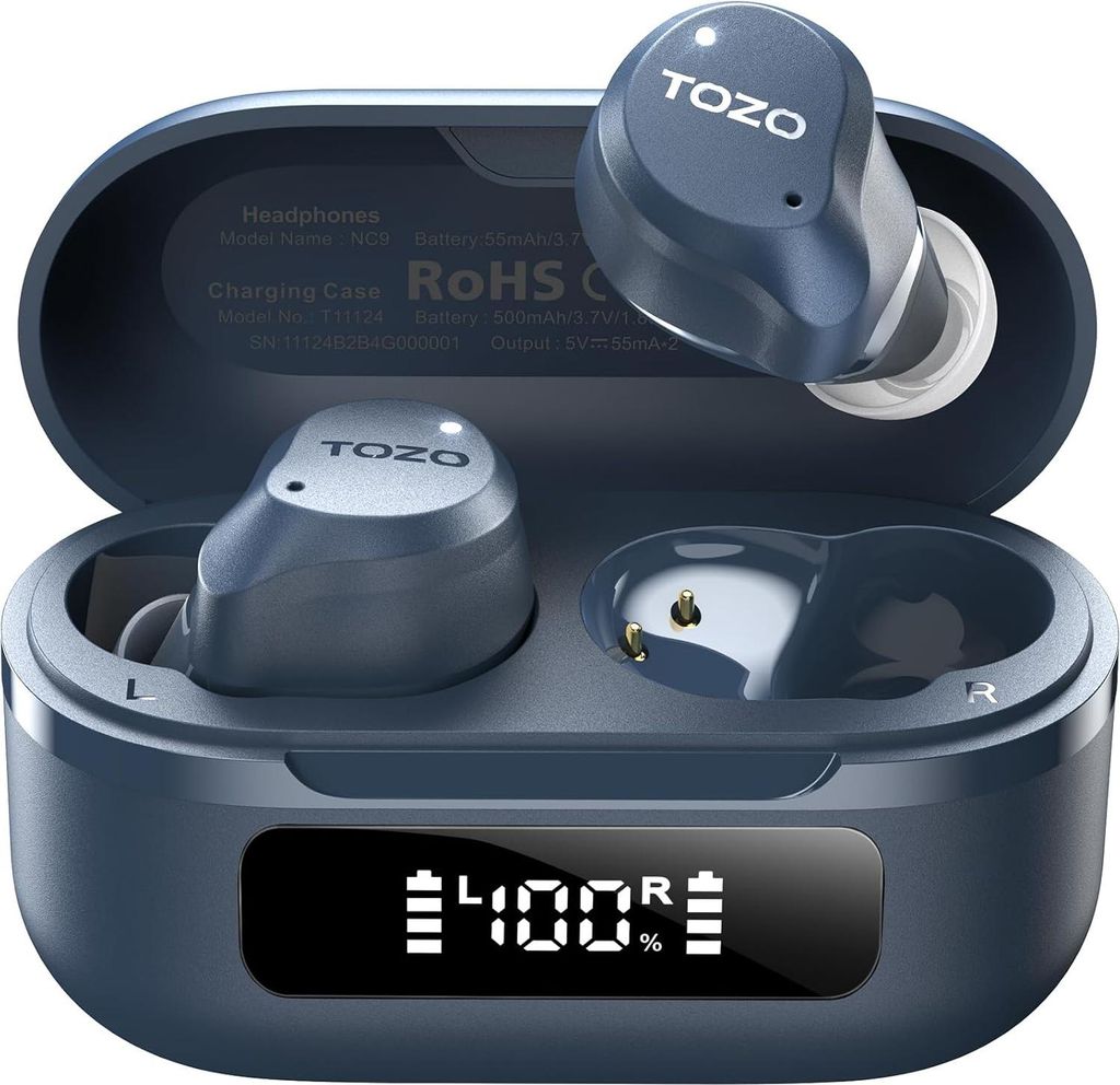TOZO NC9 True Wireless In-Ear Kopfhörer mit Bluetooth 5.3, Hybrid ANC, 6 Mikrofone, App Steuerung, 59h Akku, IPX8 wasserdicht