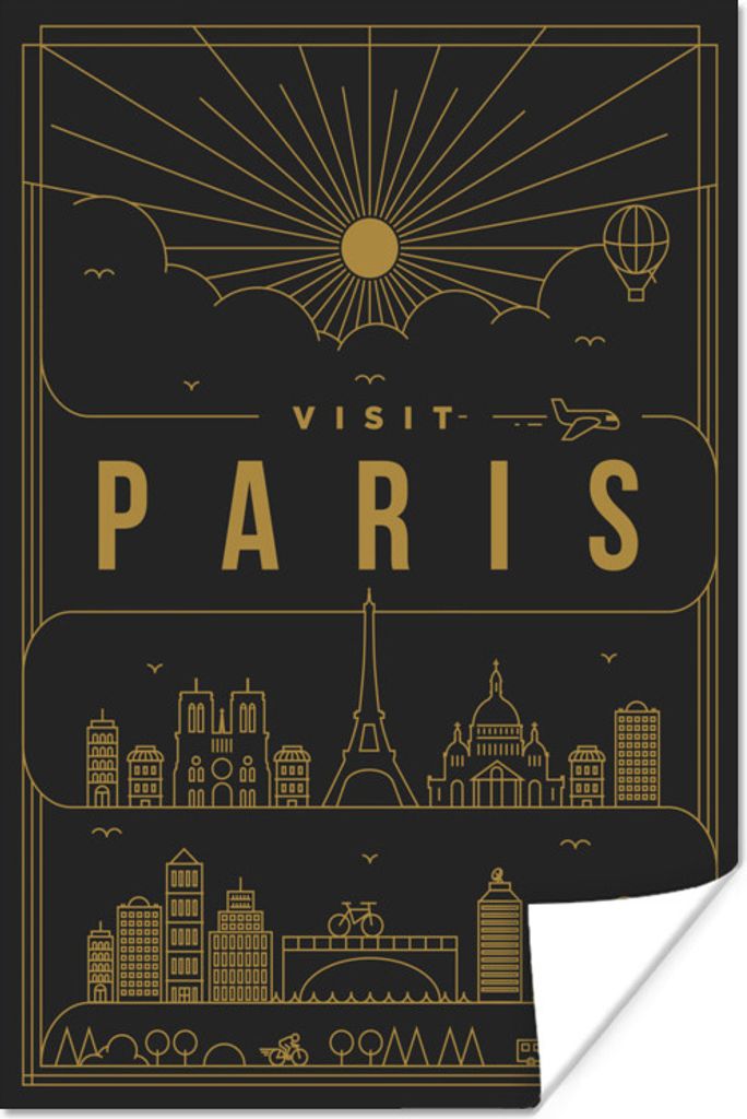 MuchoWow Poster Stadtbild Paris - schwarz 60x90 cm - Wanddekoration