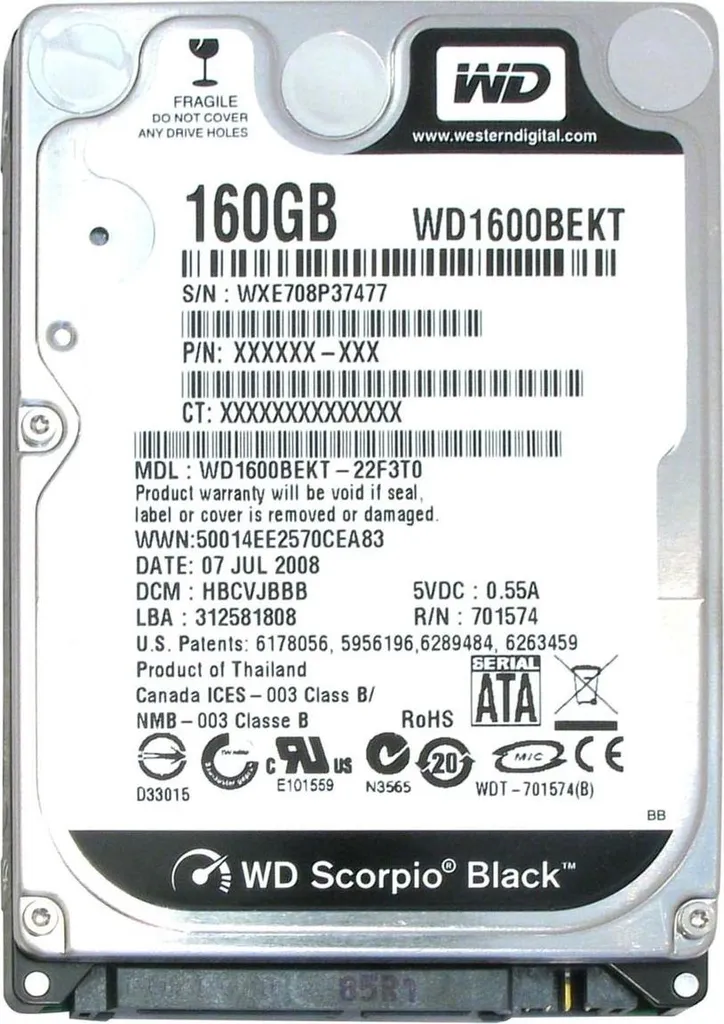 WD Scorpio Black 160GB WD1600BEKT - Dai nuova vita al tuo Laptop SATA