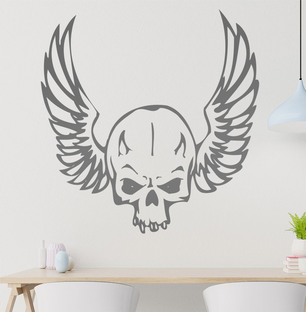 Himmel & Hölle Schädel Wandtattoo in 6 Größen - Wandaufkleber Wall Sticker - Dekoration, Küche, Wohnzimmer, Schlafzimmer, Badezimmer