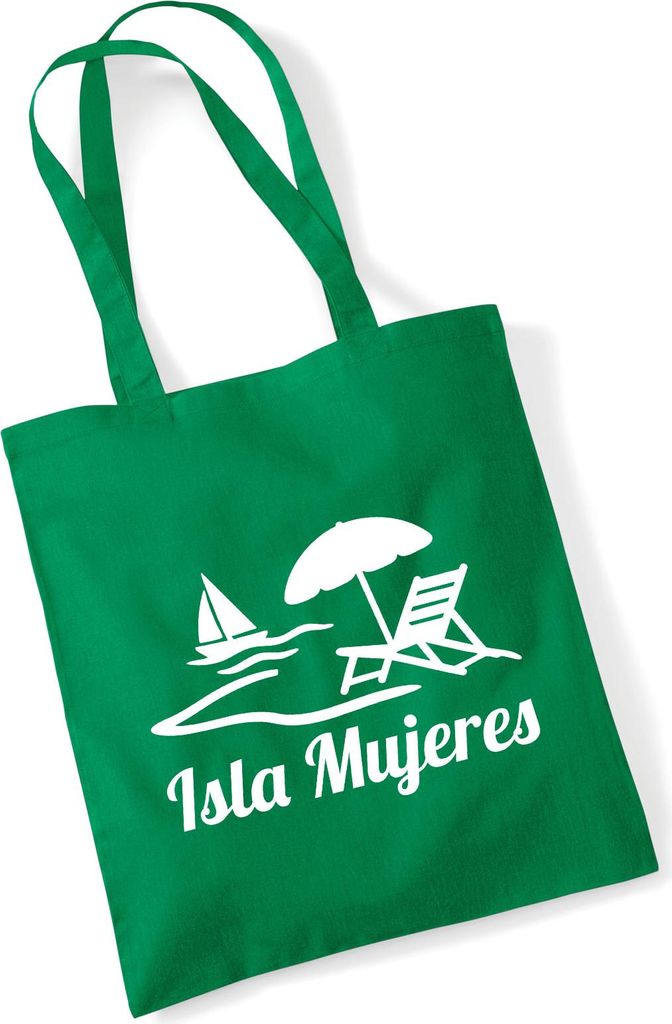 Huuraa Jutebeutel Isla Mujeres Inselmotiv Mexiko 10 Liter Kelly Green Baumwolle Tasche Geschenkidee