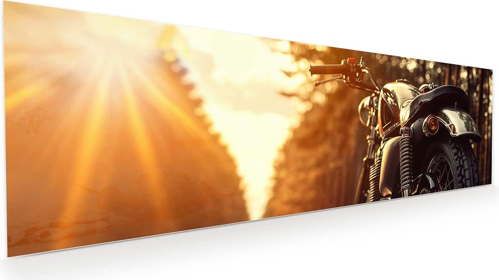 Glasbild 120x40cm in XXL für Wohnzimmer, Schlafzimmer Motiv Motorradsonne