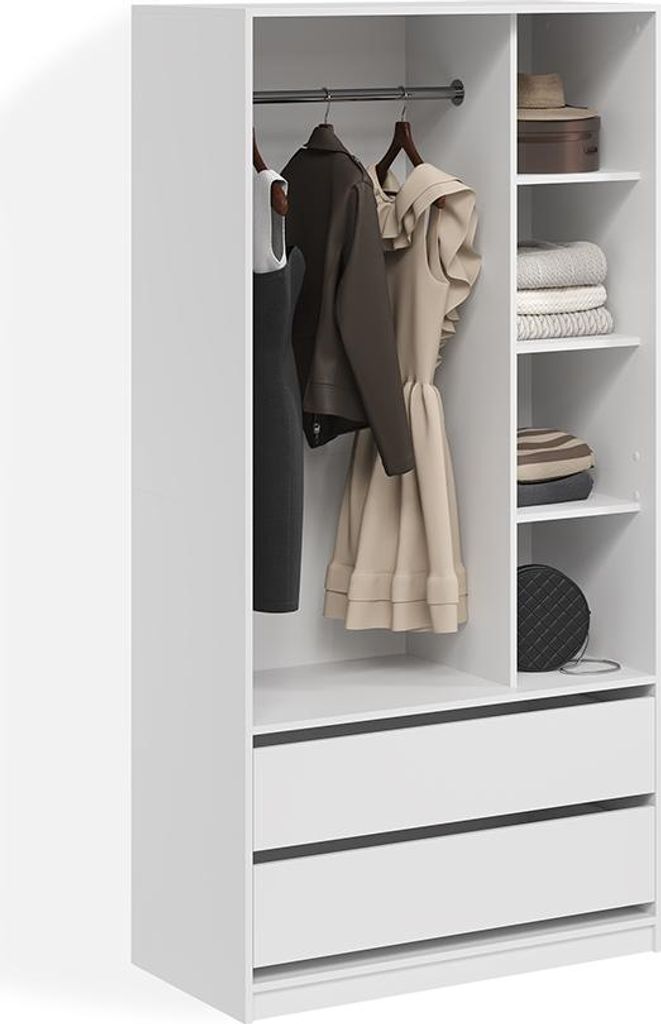 Kleiderschrank Livinity Trento Weiß mit 2 Schubladen, Model 59020