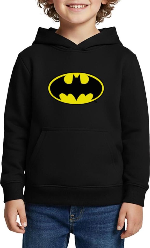 Spreadshirt DC Comics Batman Original Logo Kinder Premium Hoodie, 146/152 (10 Jahre), Schwarz
