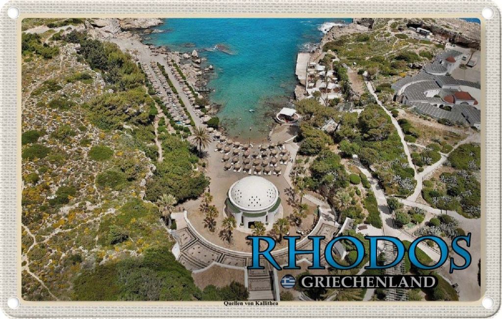 vianmo Blechschild 20x30 cm Rhodos Griechenland Quellen von Kallithea Bildmotiv Reisemotiv Abenteuer Reisen Urlaub