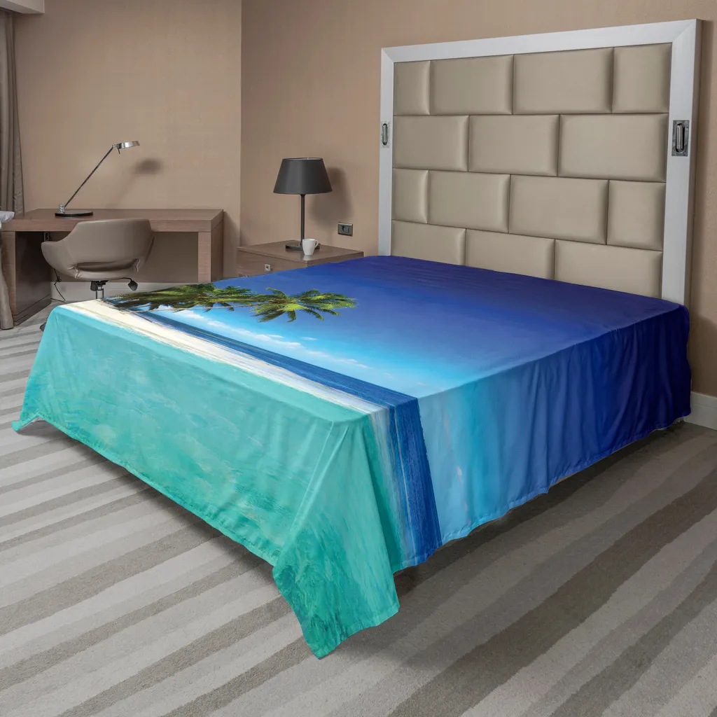 Drap de lit décoratif vue Océan 266x260 cm pour chambre parentale zen