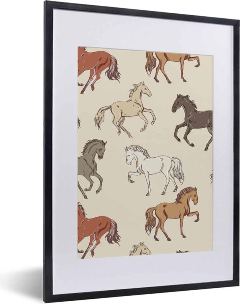 MuchoWow MuchoWow Gerahmtes Poster Pferde - Weiß - Grau - Mädchen - Kinder - Mädchen 30x40 cm - Poster mit zchwarzem Bilderrahmen - Wandpost...