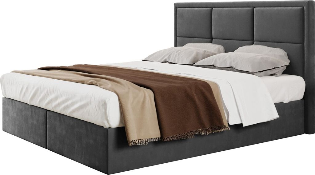 Boxspringbett ROMA 160 x 200 cm Bett Stoff Riviera 91 mit Topper
