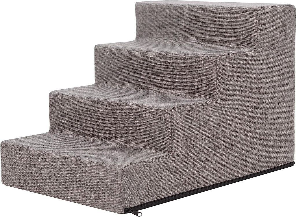 PillowPrim Tiertreppen Eingang Hilfe Kleinere Hunde Stufen Rampe Katzentreppe 4 Stufen Groß Grau Höhe 40 cm
