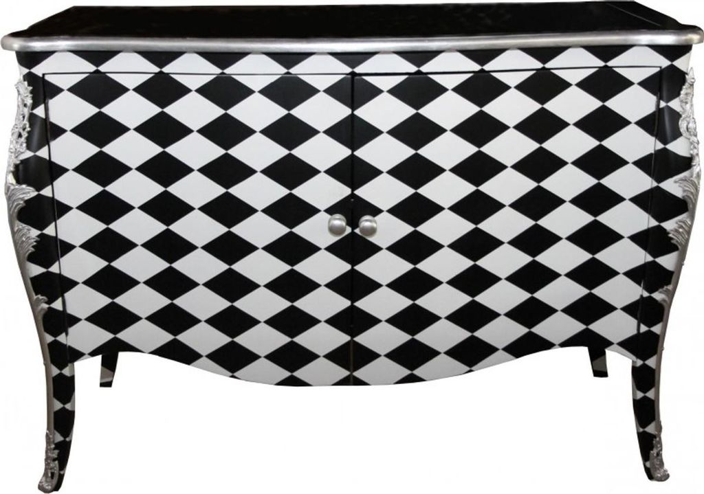 Commode Casa Padrino Barock, motif carreau noir et blanc, Image du produit 
