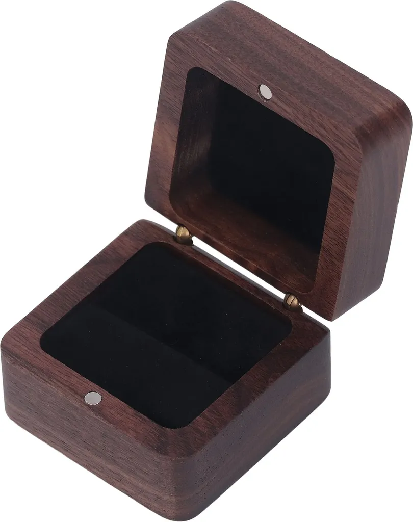 Scatola per anelli vintage per matrimonio, in legno di noce nero, per