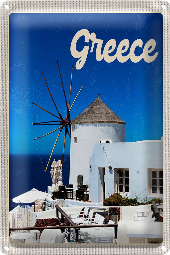 Blechschild Reise 18x12cm Greece Griechenland weiße Häuser