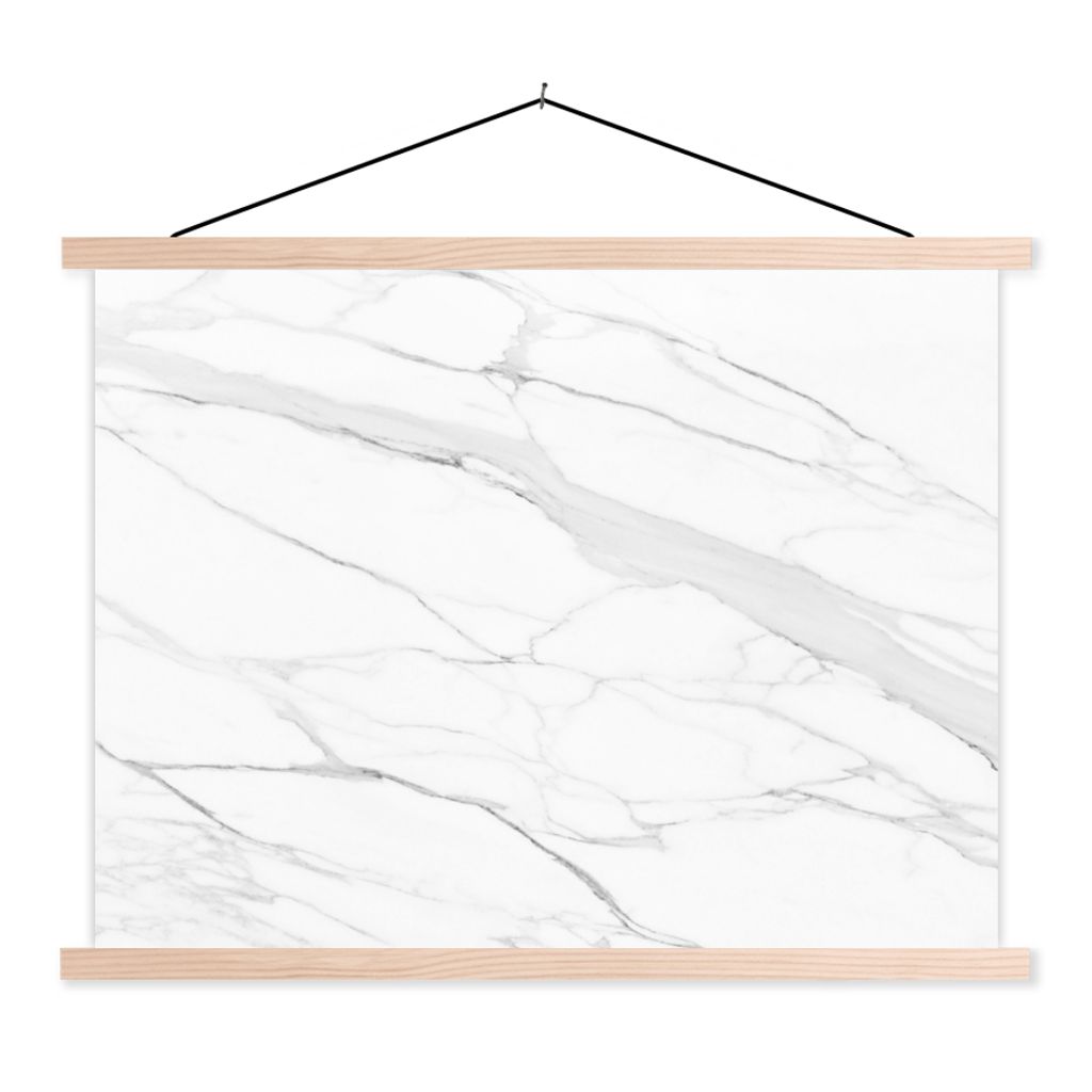 MuchoWow Textilposter Marmor - Weiß - Linie - Muster - Luxus - Marmoroptik 60x45 cm mit holzfarbenen Rahmen - Bild