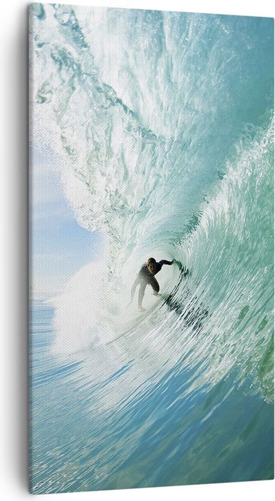 Bild auf Leinwand - Leinwandbild - Abenteuer surfer welle ozean - 45x80cm - Wand Bild - Wanddeko - Leinwanddruck - Bilder - Kunstdruck - Wanddekora...