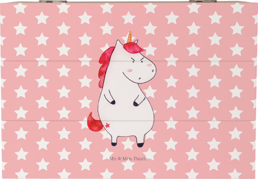 Mr. & Mrs. Panda Holztruhe Einhorn Wut 22 x 15 cm - Rot Pastell - Geschenk, Holzkiste, Kiste, Arbeit, Nein, Truhe, Dumme Fragen, Unicorn, Einhörne...