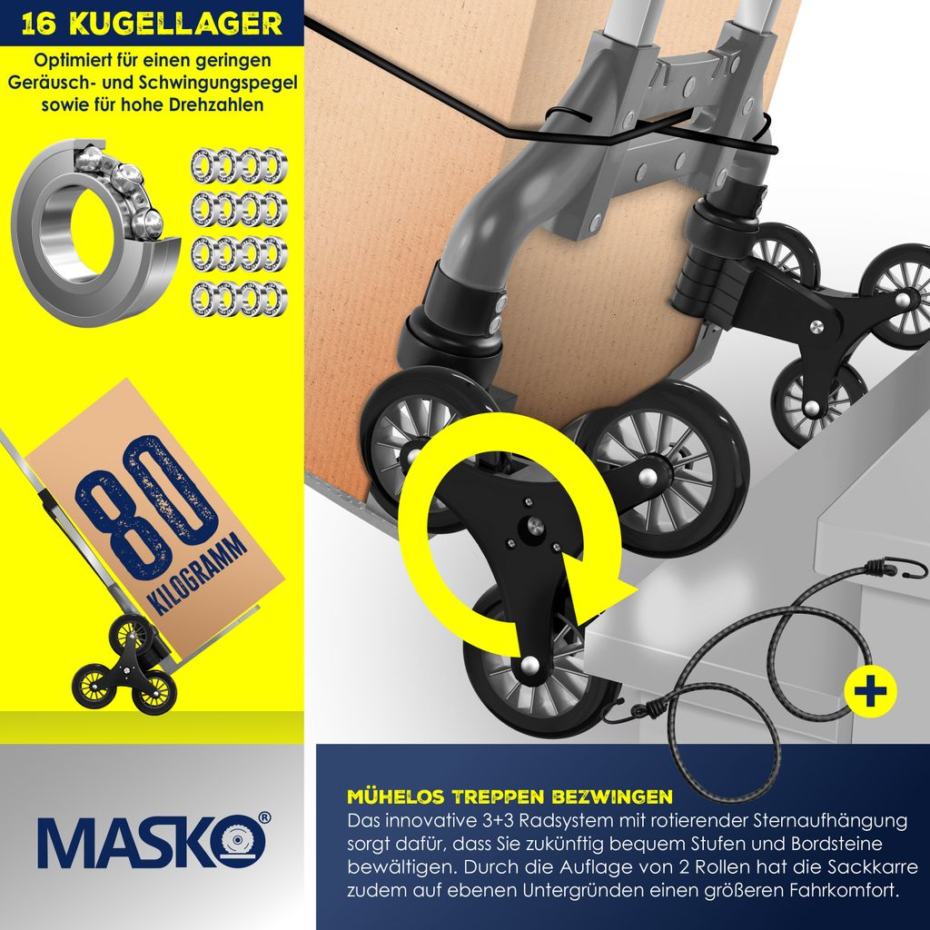 MASKO® Stufen-Sackkarre Treppenkarre Klappbar 80 kg Produktbild 4