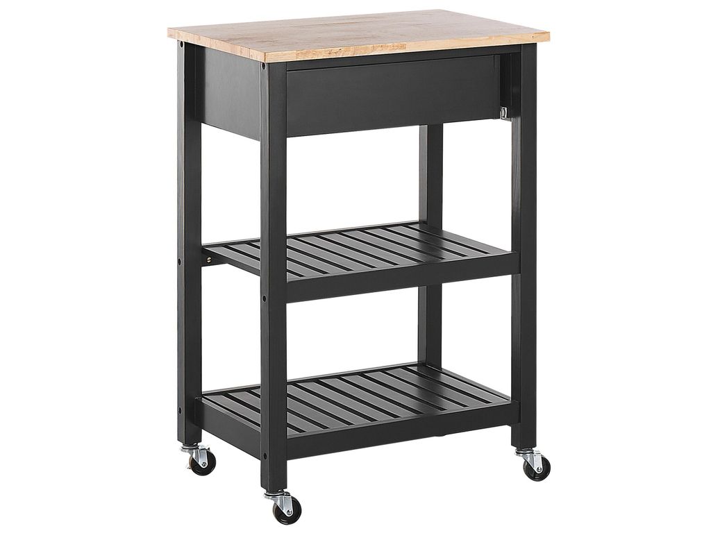 BELIANI Servierwagen Schwarz Gummibaumholz MDF Platte 85 x 58 x 40 cm Modern Multifunktionell Zwei Fächer Schublade Wohnzimmer