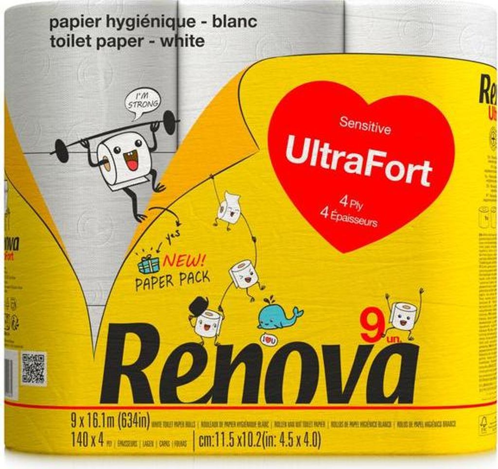 Renova Ultra Fort Toilettenpapier 9R 4-lagig Weiß