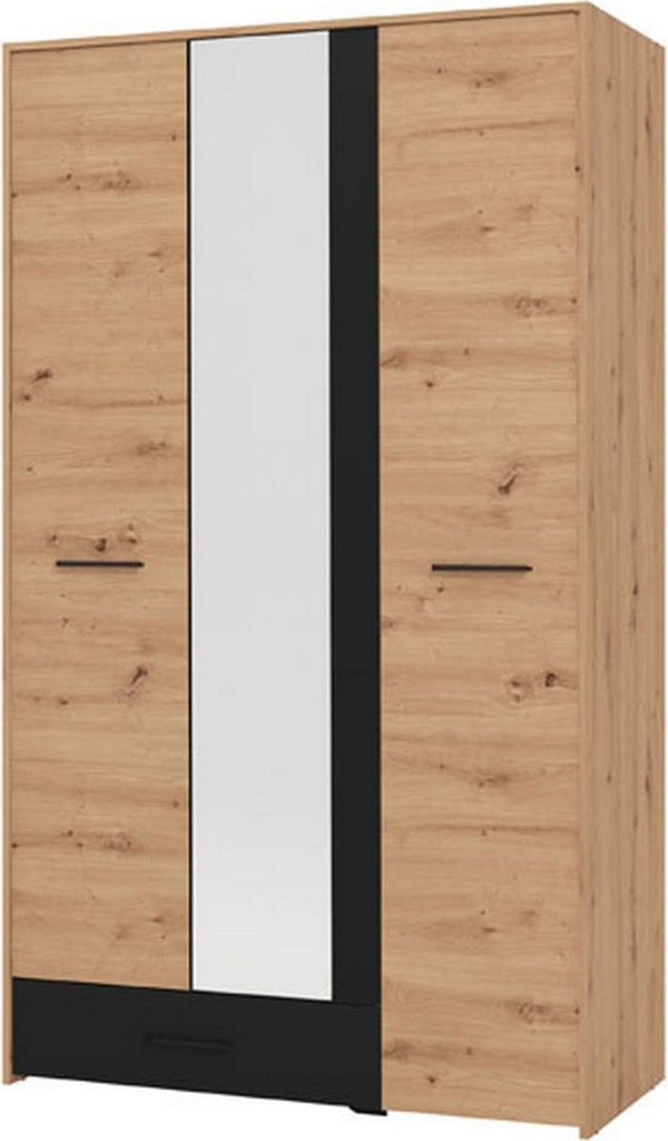 Lavagnoo - Kleiderschrank, 3 Türen, 119x53 cm, Wildeiche, Kleiderstange