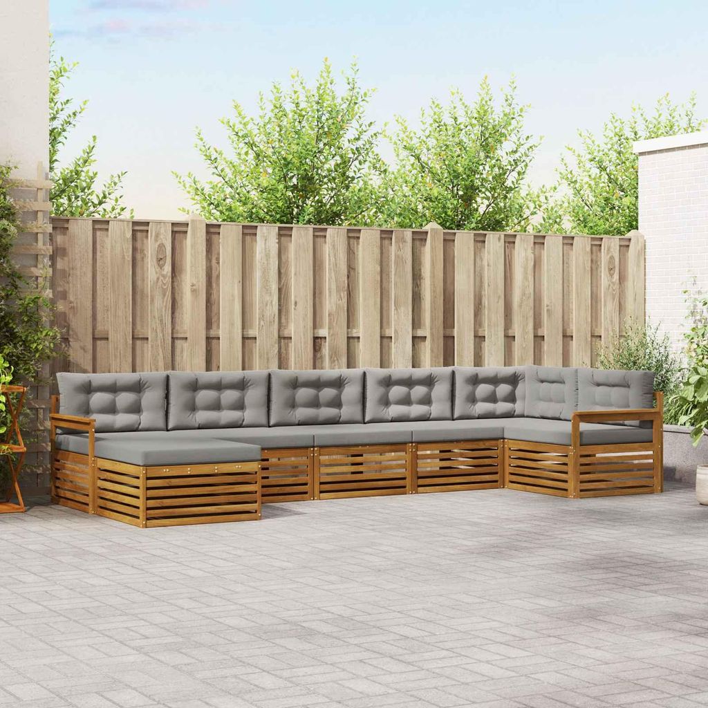 "Seasonal Sale"Sofagarnitur - CLORIS - Balkonmöbe/Sitzgruppe - 7 pcs - Moderne Design - Natürlich und Hellgrau Massivholz Akazie - Gartensofas DE...