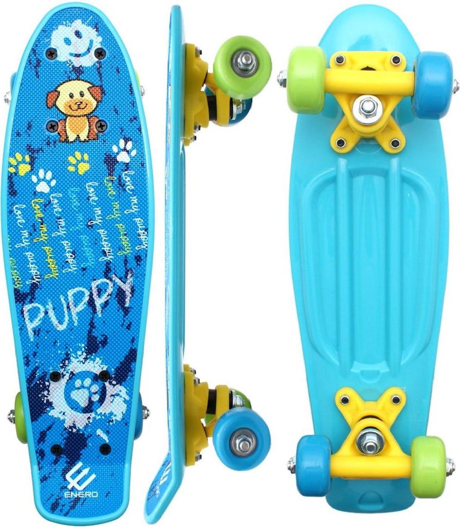 Enero Mini Puppy 22′′ Plastik-Skateboard mit Welpen-Design – Leichtes Cruiser-Board für Kinder & Teens