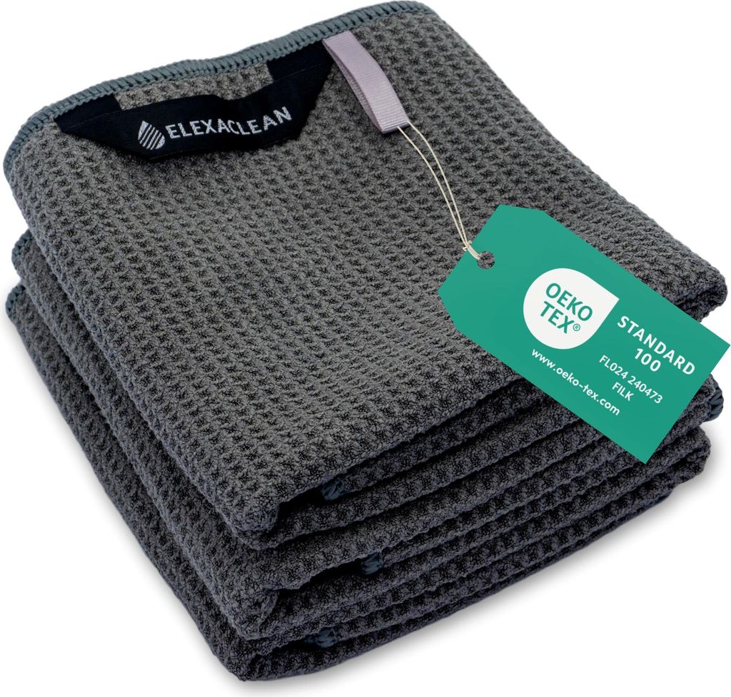 ELEXACLEAN Geschirrtücher (3er Set, 68x42 cm, grau / anthrazit) weiche Mikrofaser Geschirrhandtücher, Waffeltücher Handtücher für die Küche