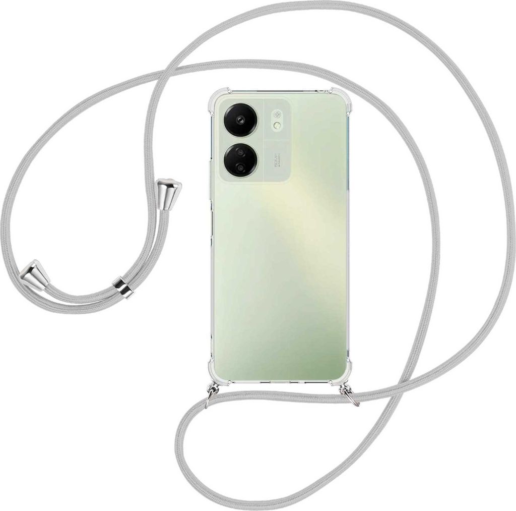 Handykette Backcover-Schutzhülle mit Band (Metall silberfarben) für Xiaomi Redmi 13C (6.71'') - silbergrau