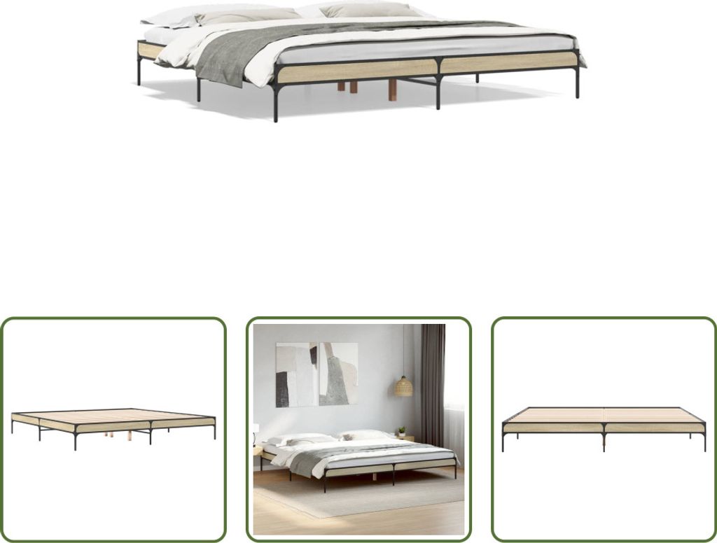The Living Store Bettgestell Sonoma-Eiche 200x200 cm Holzwerkstoff und Metall