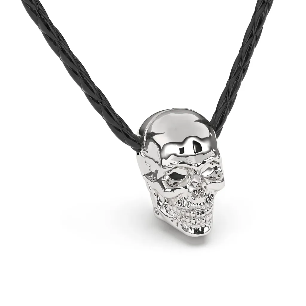 SERASAR Collana Teschio Uomo Acciaio Argento 50cm Pelle Fashion