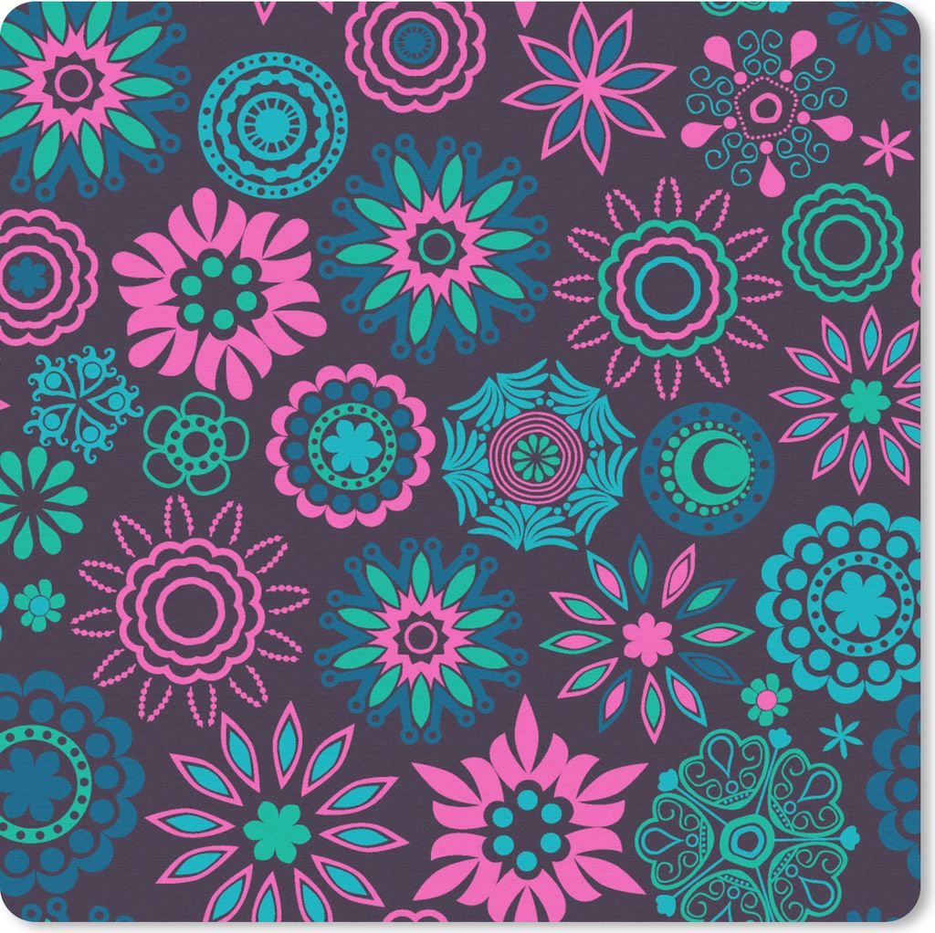 MuchoWow Mauspad Mousepad Neon - Blumen - Muster 30x30 cm - Mousepads - Maus Mat - Pad - Mausunterlage - Gaming