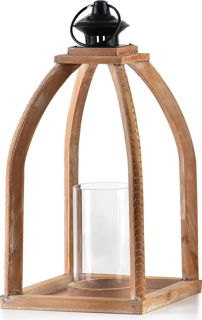 Lanterne en bois LOKKE Nature 20 x 20 x 41 cm - Déco de Charme Naturel
