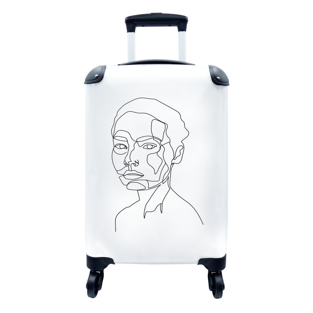 MuchoWow Koffer Handgepäck Trolley Rollkoffer Kleine Reisekoffer mit 4 Rollen - Frauen - Gesicht - Strichzeichnung - Cabin Size < 55x40x23 cm & ...