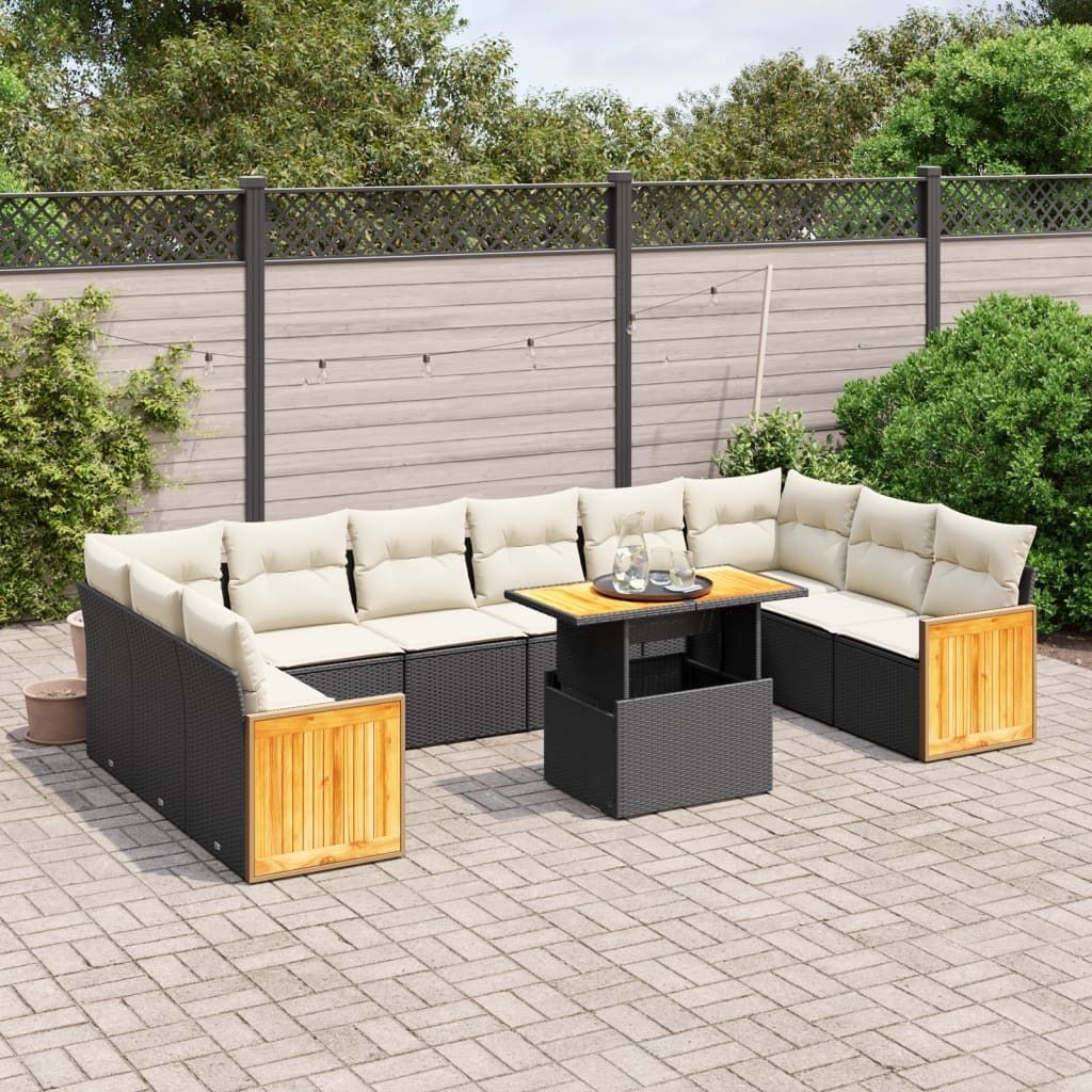 Design 11-tlg. Garten-Sofagarnitur mit Kissen Schwarz Poly Rattan, Gartenmöbel-Sets 2024 Neu