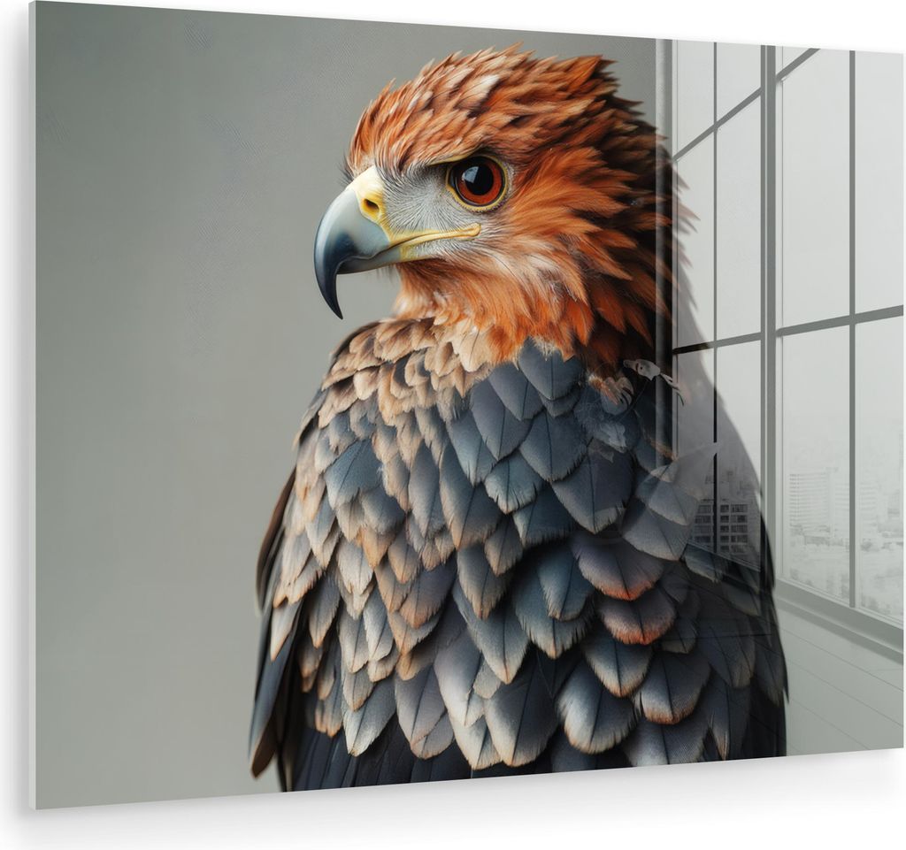 MuchoWow Glasbilder - Bilder auf Wandbild - Foto auf Glas Vogel - Realistisch - Federn - Braun 80x60 cm Wanddekoration aus Glas - Acrylglasbild - A...