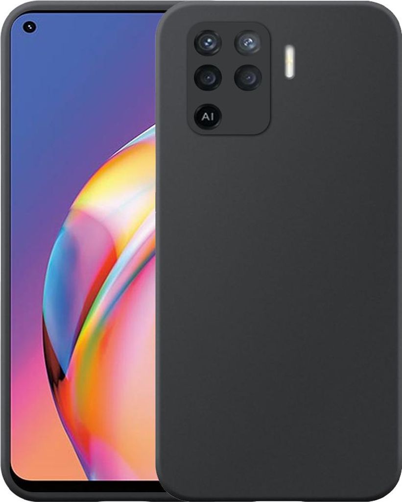 Geeignet für Oppo A94 4G / Reno 5 Lite Phone Case Black Flexible Silicone TPU Case - Flexible Back Cover Case Silicone TPU - Black - Smartphonics