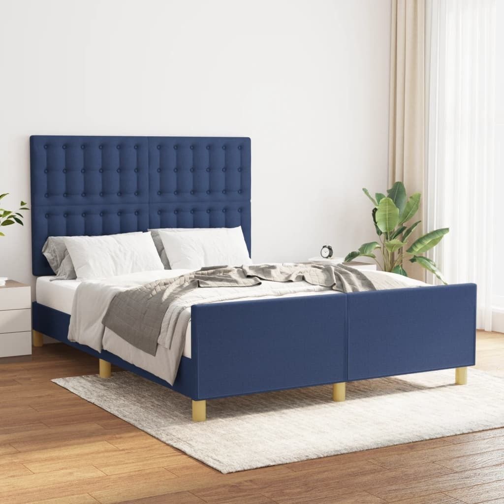 The Living Store Bettgestell mit Kopfteil Blau 140x190 cm Stoff