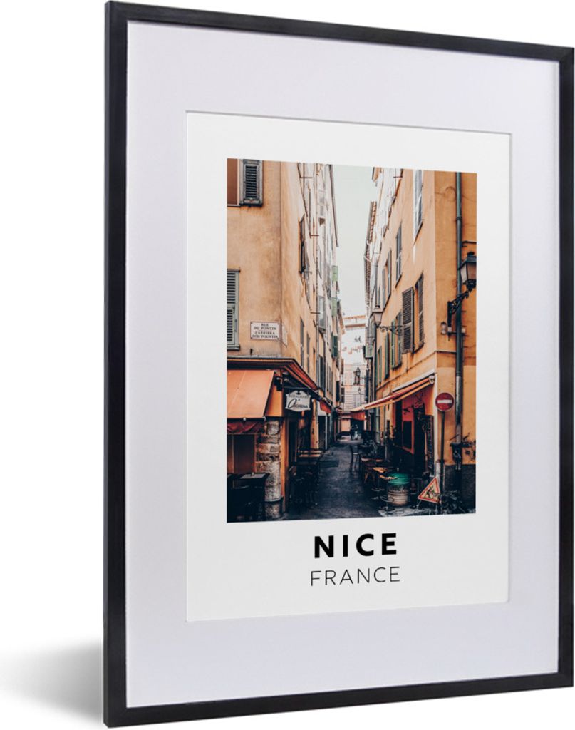 MuchoWow Gerahmtes Poster Frankreich - Nizza - Straße 30x40 cm - Poster mit Schwarzem Bilderrahmen Wandposter Rahmen Foto Bilder - Wandposter Sc...