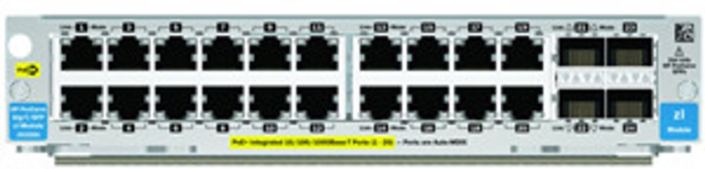 Hewlett Packard Enterprise 20-port 10/100/1000 PoE+/4-port Mini-GBIC, Gigabit Ethernet, 10,100,1000 Mbit/s, 1000BASE-T,100BASE-T,10BASE-T, SFP