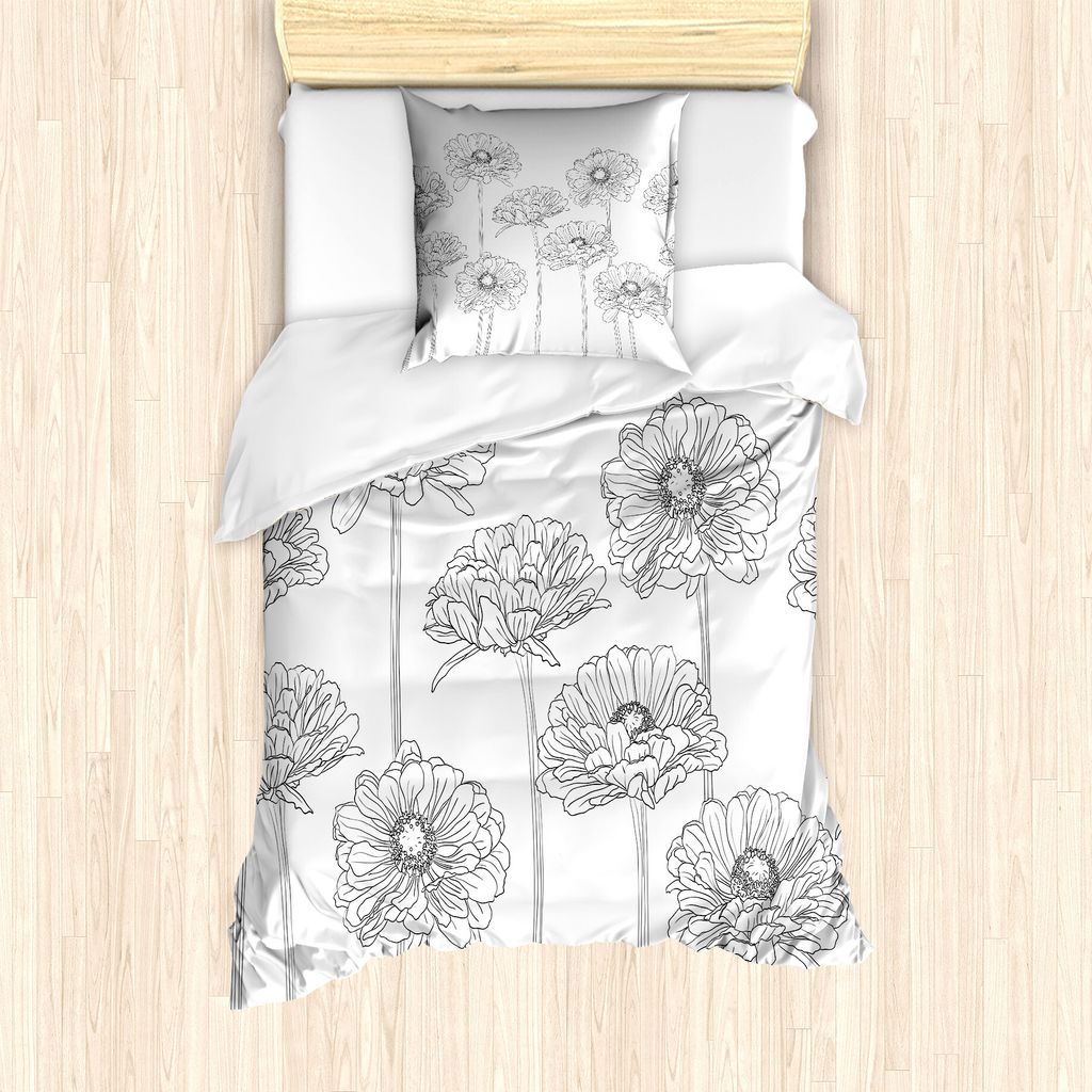 ABAKUHAUS Gerber Daisy Bettbezug Set für Einzelbetten, Thin Line-Art-Blumen, Milbensicher Allergiker geeignet mit Kissenbezug, 135 cm x 200 cm - 8...